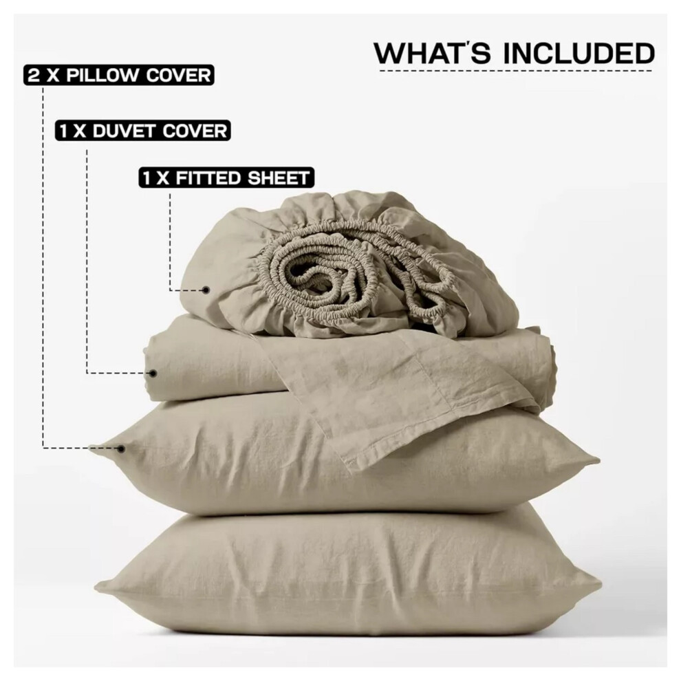 (Beige, Super King) Reversible Duvet Cover Set Fitted Sheet Pillowcase