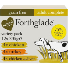 Forthglade Wet Dog Food Variety Pack (12 x 395g Trays) Adult Dogs Grain Free Chicken Chicken Liver Stomach Sensitive Dog Food, Hypoallergenic Dog Food