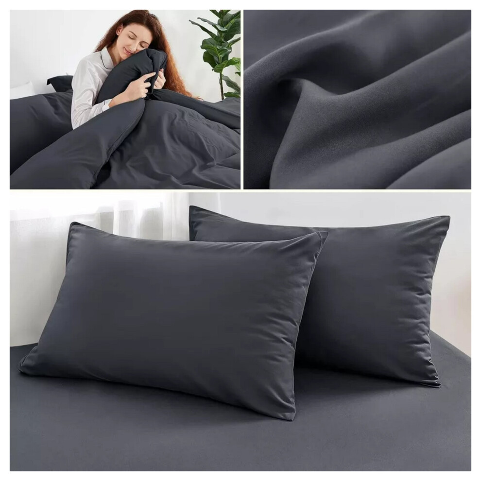 (Charcoal, King) Reversible Duvet Cover Fitted Bed Sheet Pillowcase