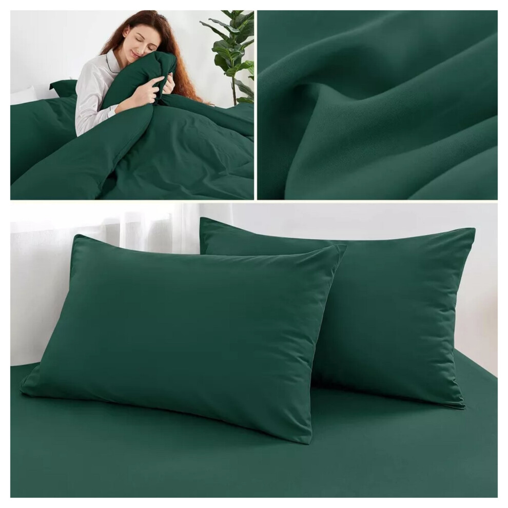 (Green Emerald, King) Reversible Duvet Cover Fitted Bed Sheet Pillowcase