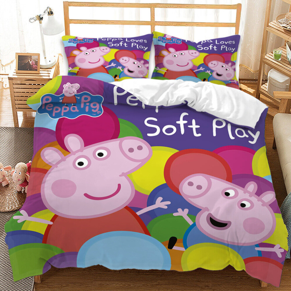 Stbnvf (3Pcs 200*200Cm) Cute Peppa Pig Bedding Duvet Cover Pillowcase Set