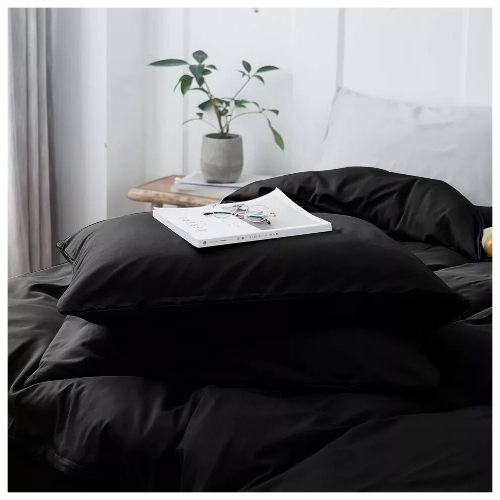 (Black, Pillowcases Pair) Duvet Cover Set with Fitted Sheet & Pillowcases