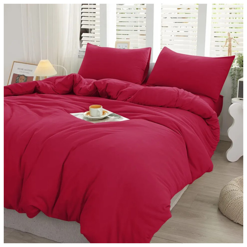 (Burgundy Red, King) Duvet Cover Set with Fitted Sheet & Pillowcases