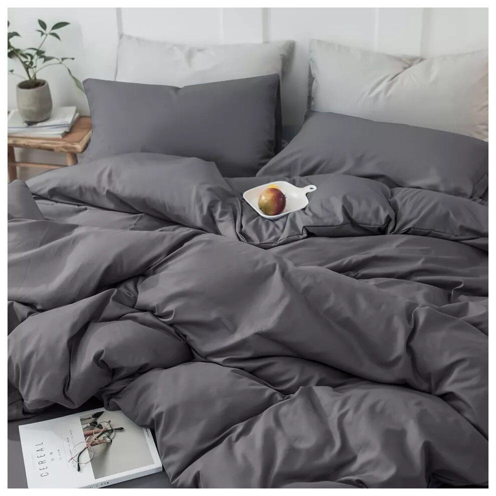 (Grey, Single) Duvet Cover Set with Fitted Sheet & Pillowcases