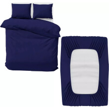 (Navy Blue, Double) Duvet Cover Set with Fitted Sheet & Pillowcases