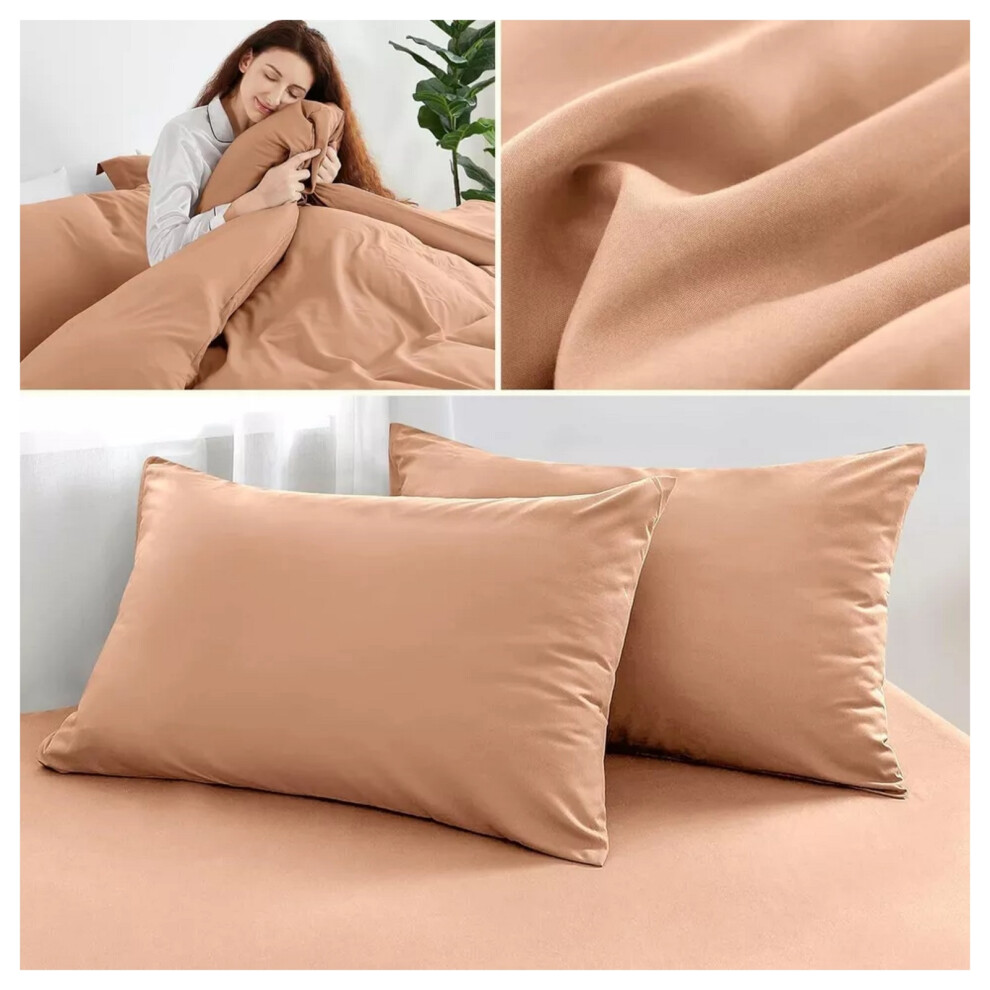 (Peach, King) Reversible Duvet Cover Fitted Bed Sheet Pillowcase