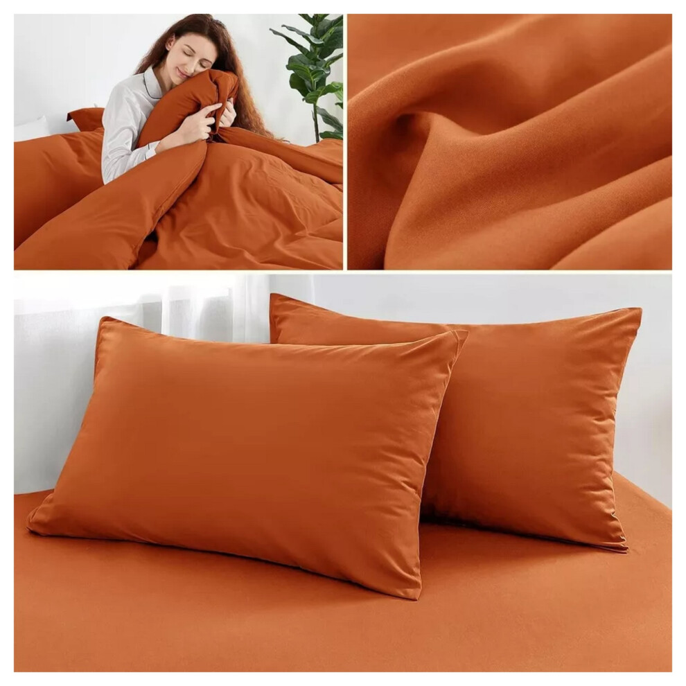 (Rust/Orange, Double) Reversible Duvet Cover Fitted Bed Sheet Pillowcase