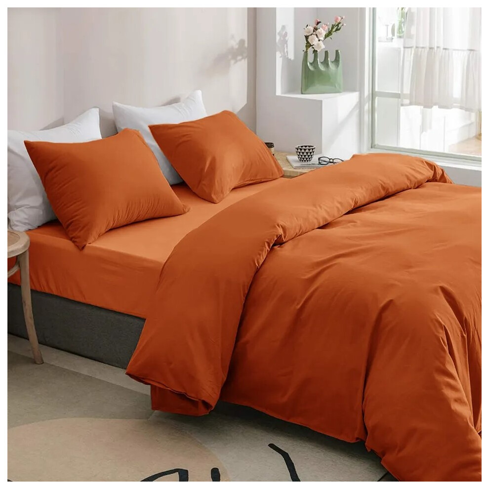 (Rust, Double) Duvet Cover Set with Fitted Sheet & Pillowcases