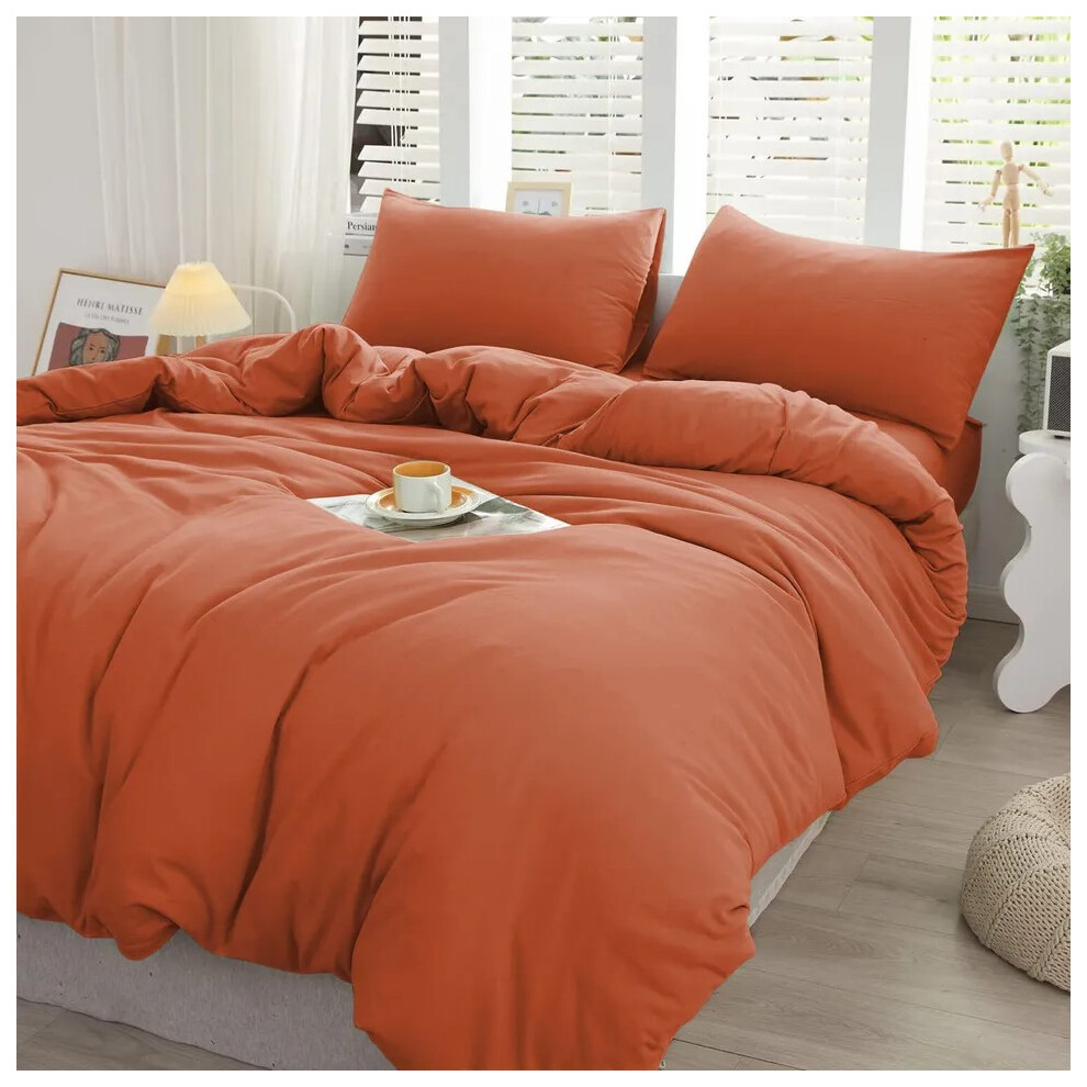 (Rust, King) Duvet Cover Set with Fitted Sheet & Pillowcases