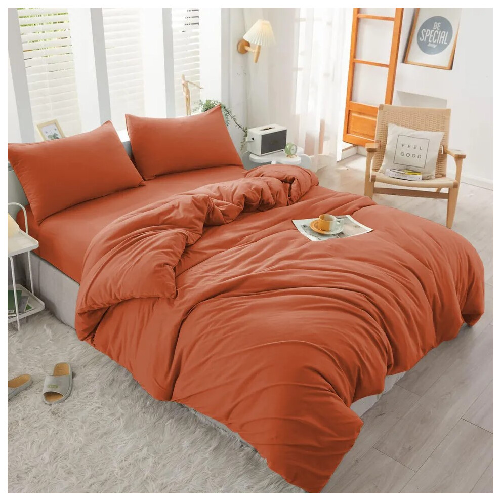 (Rust, Super King) Duvet Cover Set with Fitted Sheet & Pillowcases