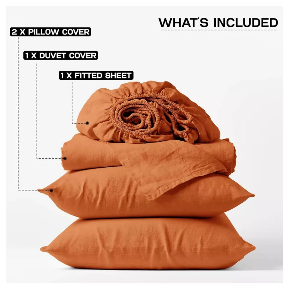 (Rust/Orange, King) Reversible Duvet Cover Fitted Bed Sheet Pillowcase