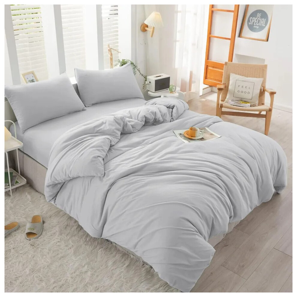 (Silver, Super King) Duvet Cover Set with Fitted Sheet & Pillowcases