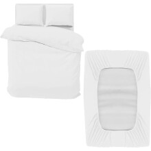 (White, Double) Duvet Cover Set with Fitted Sheet & Pillowcases