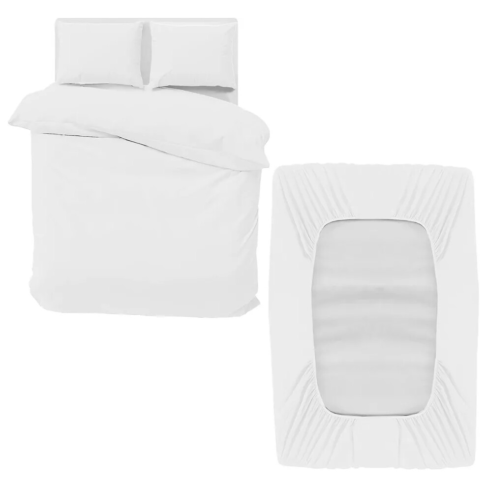 (White, Double) Duvet Cover Set with Fitted Sheet & Pillowcases