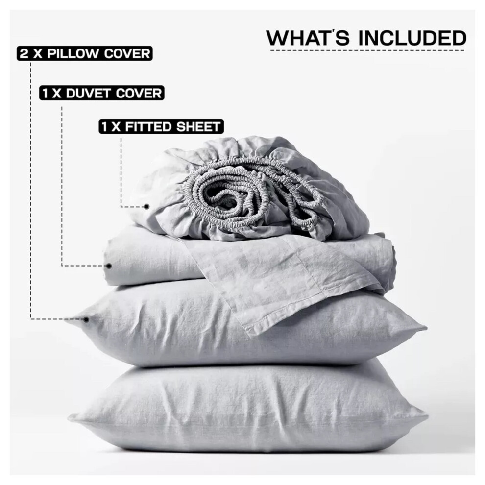 (Silver, King) Reversible Duvet Cover Fitted Bed Sheet Pillowcase