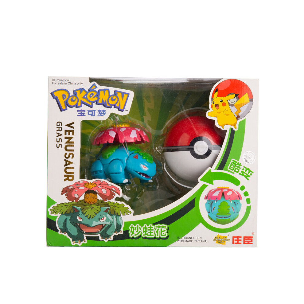 (Venusaur With Box) Original Box Pokemon 12 Styles Pokeball Deformation Toy Set Anime Figure