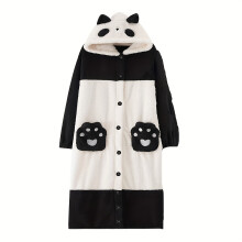 (black and white panda) Contemporary Animal Theme Wearable Blanket - Cozy Knitted Panda Bear Design