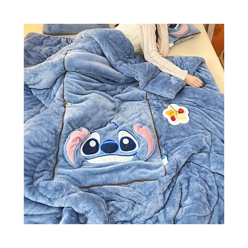 (Stitch) Stitch 2-In-1 Pillow & Blanket Versatile Car Seat Cushion And Air Conditioning Mat