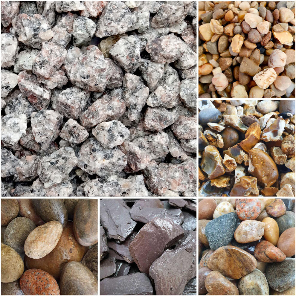 (Silver Granite, 20kg x 40) Decorative Stone Coloured Pebbles Cobbles Slate Gravel Chippings Aggregates | 1kg, 5kg, 10kg, 20kg Bags