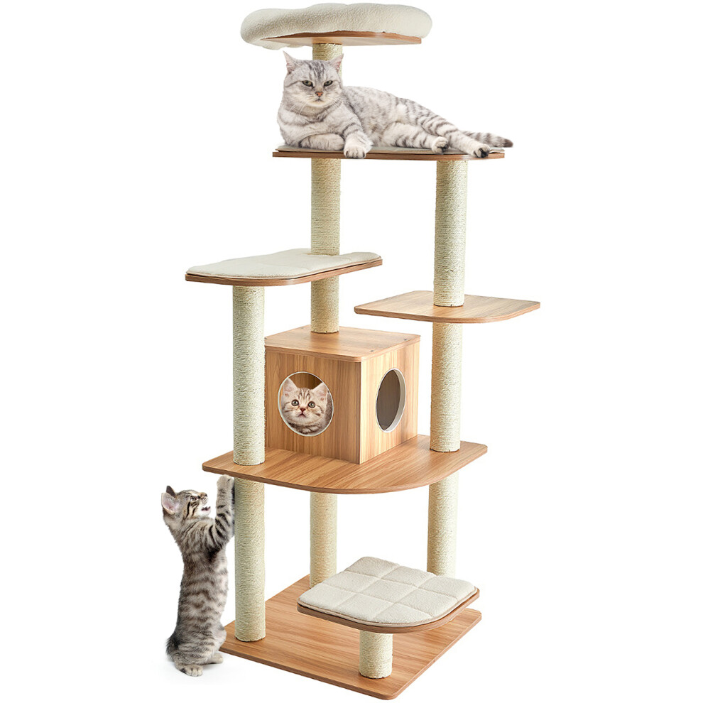 Wooden Cat Tower Modern Cat Tree Tower Multi-level Cat Play Center