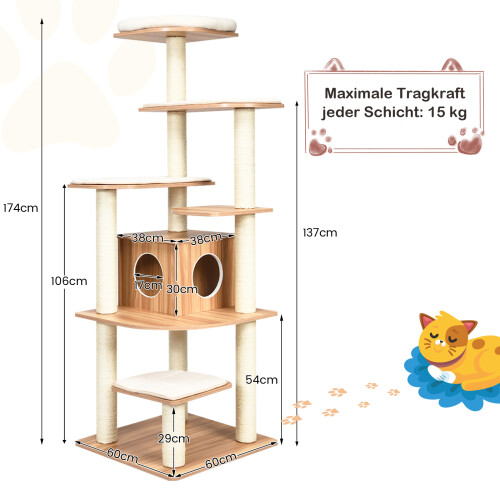 Casart Wooden Cat Tower Modern Cat Tree Tower Multi-level Cat Play Center 1