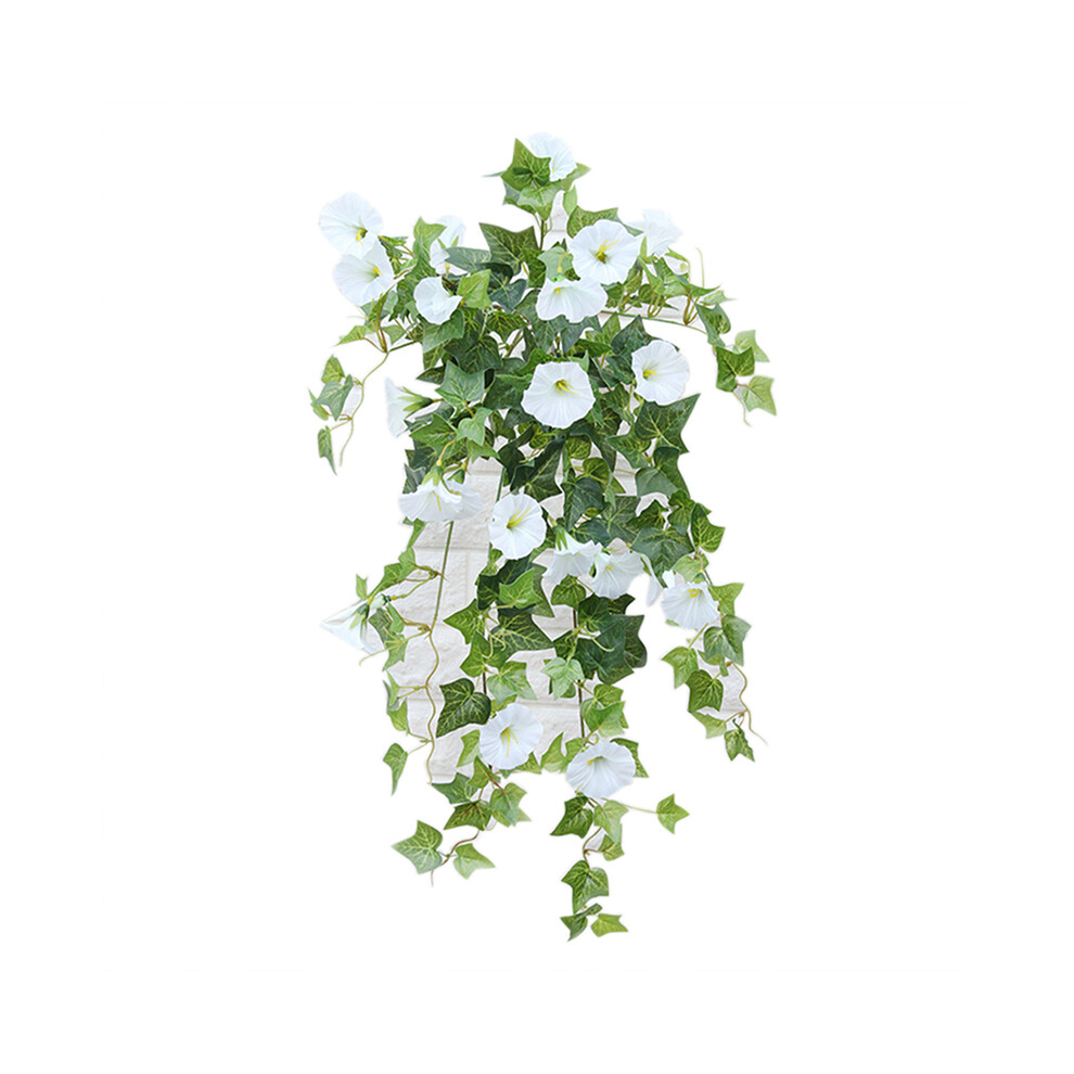 (WHITE) Buy5get2 free 12 Fork Artificial Morning Glory Hanging Plants Fake Green