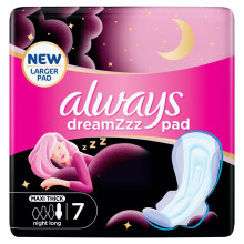 Always Dreamzz Pad Cotton Soft Maxi Thick Night Long Sanitary Pads With Wings, Leak-free Night 7 Count