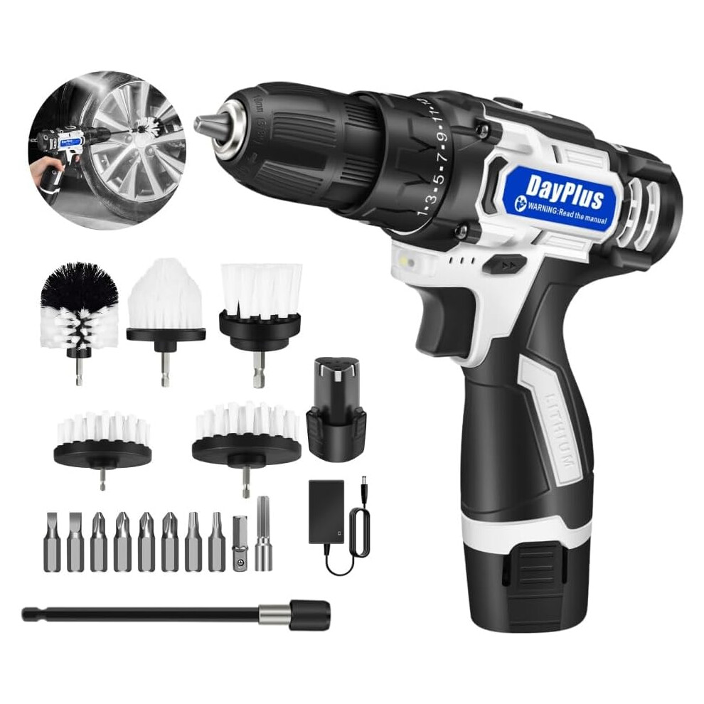 (Mini Drill  and Brush Set with 2 Batteries) Cordless Drill 16.8V Drill Driver Set Drill Set with Brush Cleaning Power Scrubber 3/8'' Keyless Chuck Powered Drill