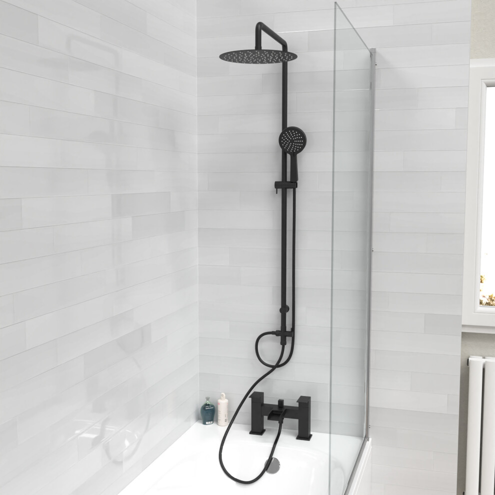Nes Home Round Shower Riser Rail Kit With Waterfall Mixer & Handset Matte Black