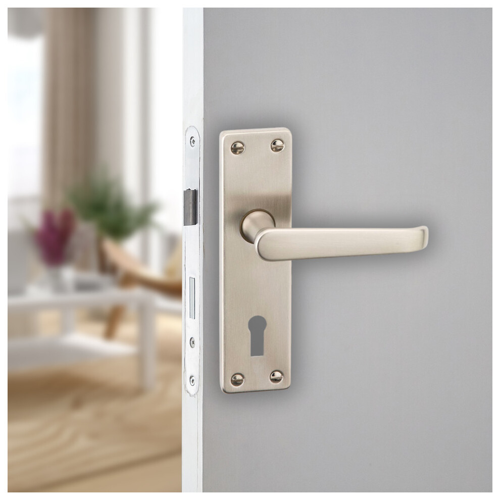 (Satin Nickel Keyhole) Door Handles Set Victorian Scroll Metal Lever Latch Internal External Use 5063536039642