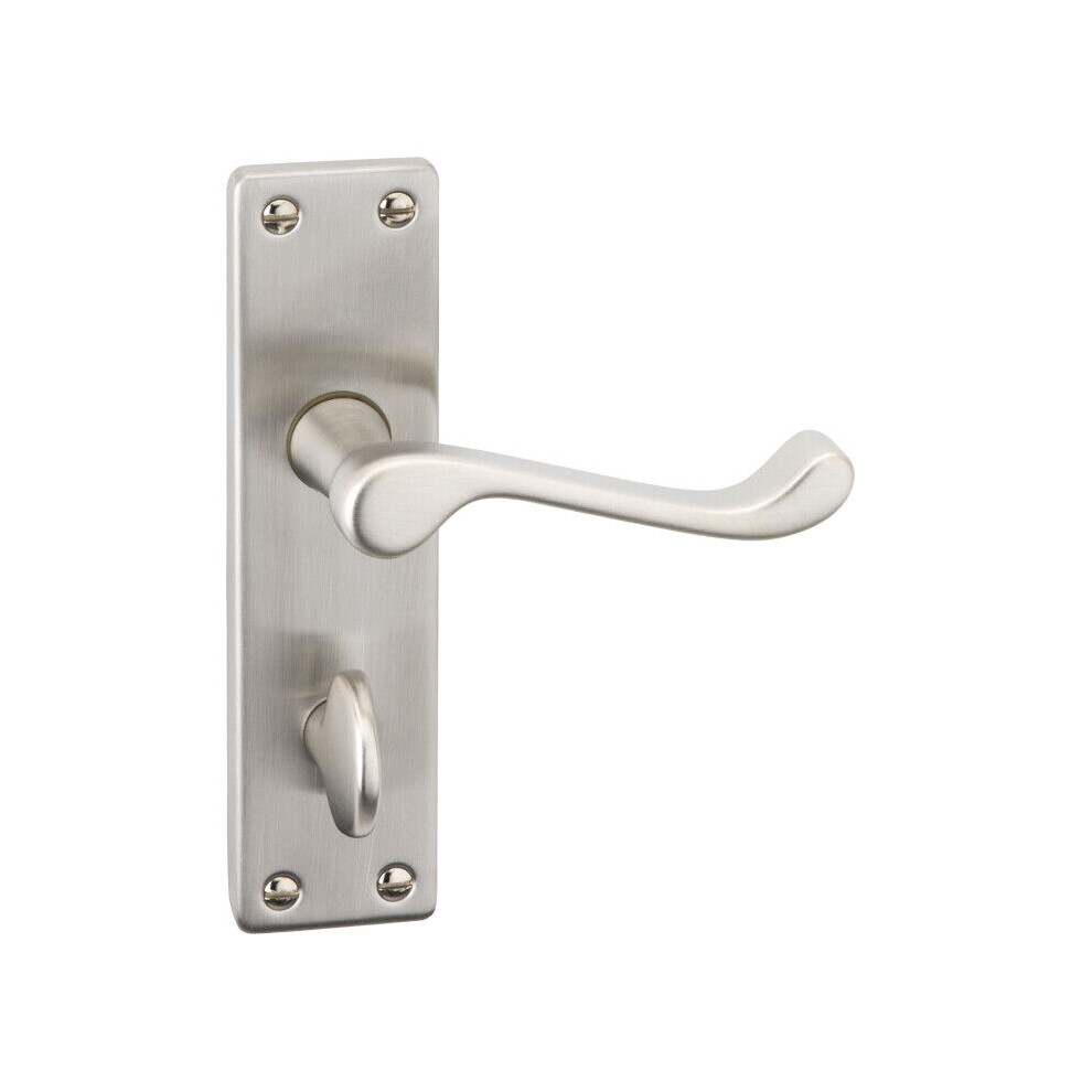 (Satin Nickel Bathroom) Door Handles Set Victorian Scroll Metal Lever Latch Internal External Use