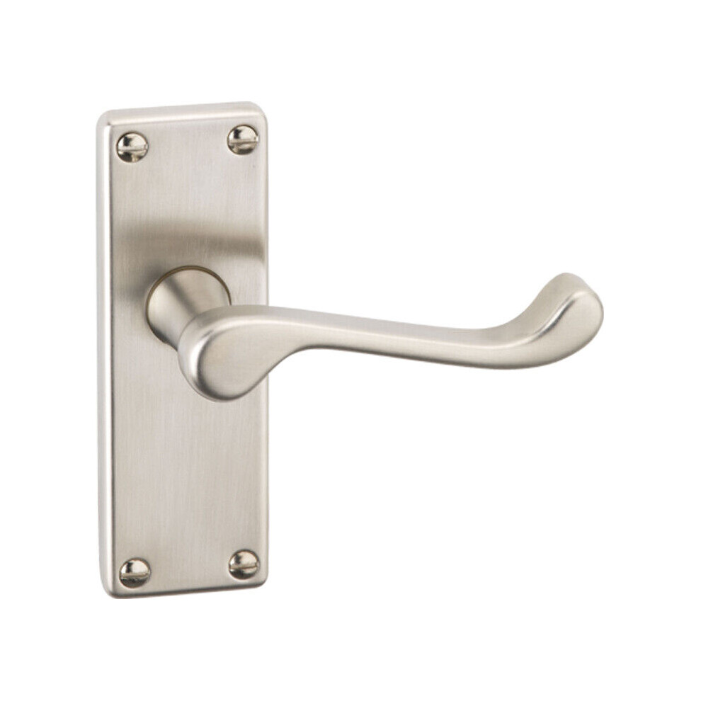 (Satin Nickel 118mm) Door Handles Set Victorian Scroll Metal Lever Latch Internal External Use