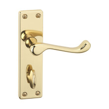 (Polished Brass Bathroom) Door Handles Set Victorian Scroll Metal Lever Latch Internal External Use