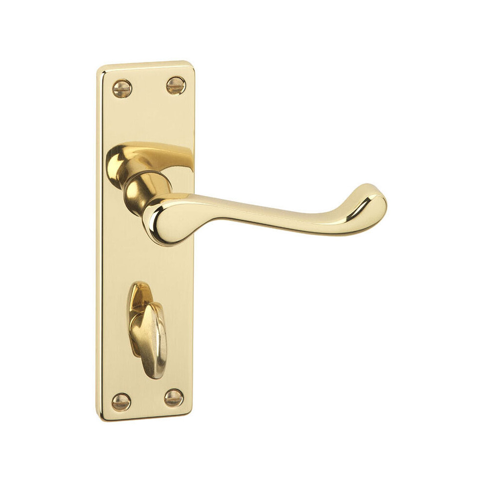 (Polished Brass Bathroom) Door Handles Set Victorian Scroll Metal Lever Latch Internal External Use