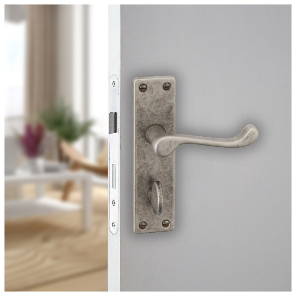(Pewter Bathroom) Door Handles Set Victorian Scroll Metal Lever Latch Internal External Use 5063536041805