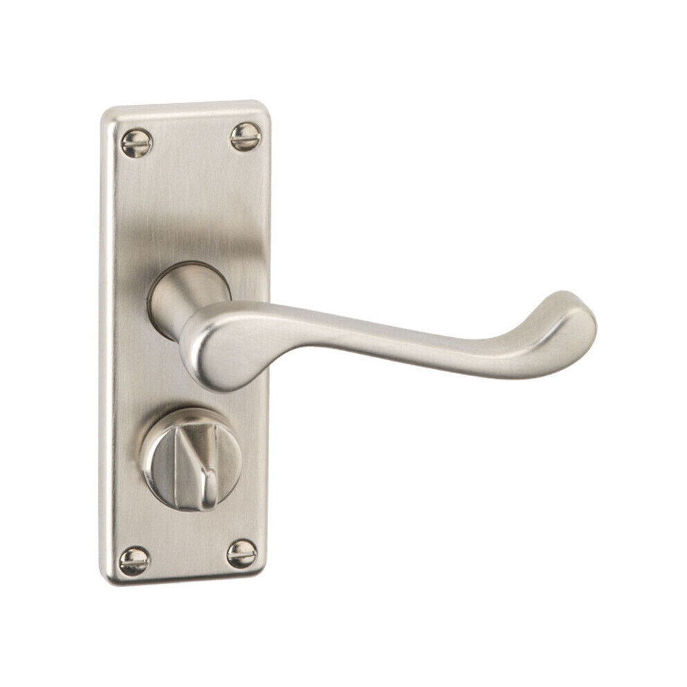 (Satin Nickel Privacy) Door Handles Set Victorian Scroll Metal Lever Latch Internal External Use