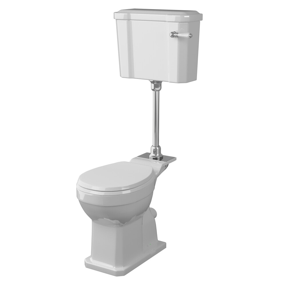 Kinston Traditional Mid Level Toilet Pan, Cistern, Ceramic Handle & Soft Close Seat - White - Balterley