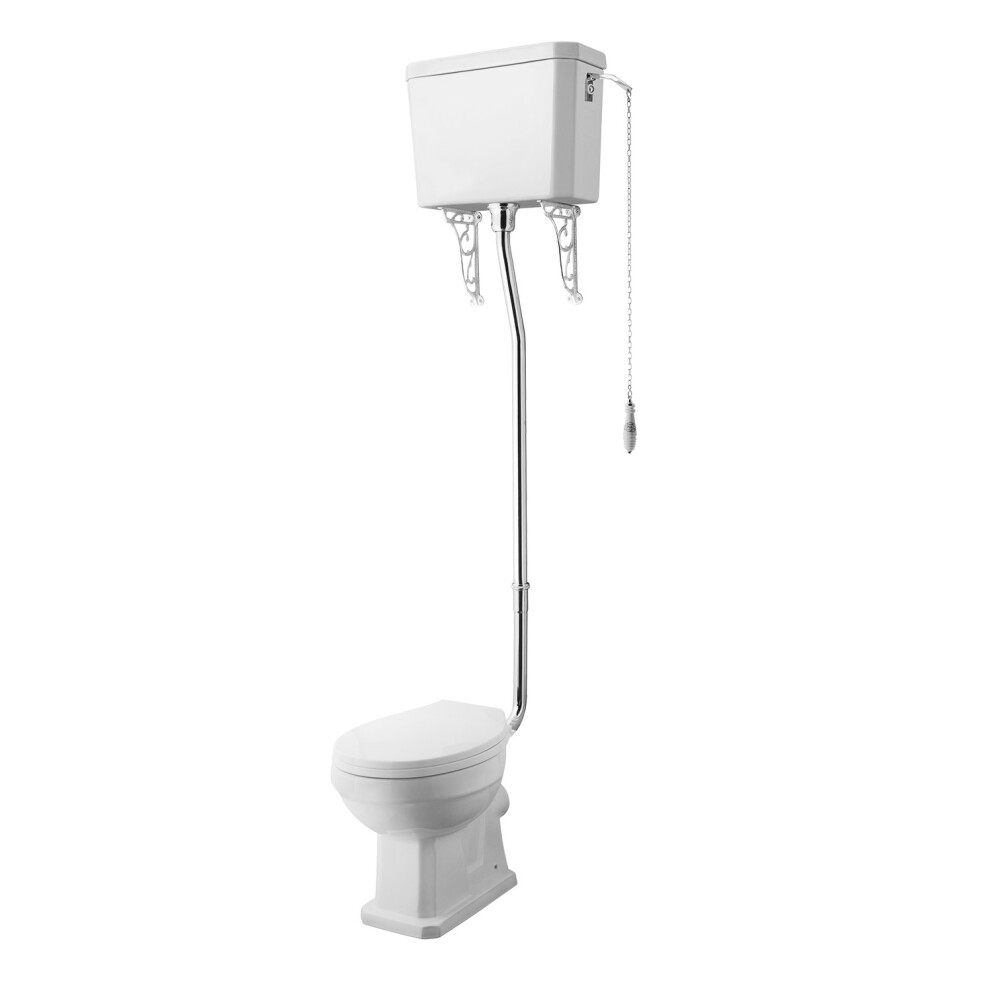 Kinston Traditional High Level Toilet Pan, Cistern, Flush Pipe Kit & Soft Close Seat - White - Balterley