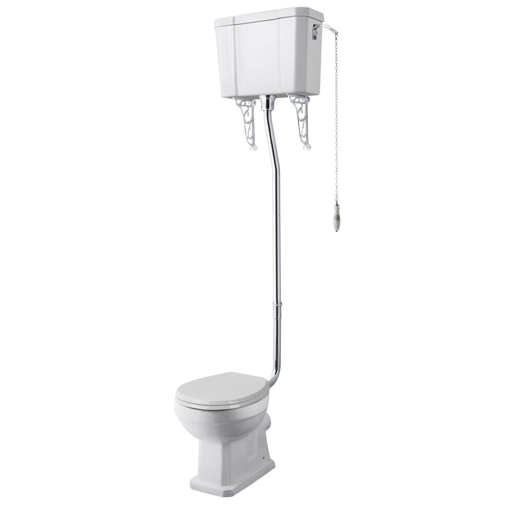 Kinston Traditional Comfort Height Toilet Pan, High Level Cistern, Flush Pipe Kit & Soft Close Seat - White - Balterley