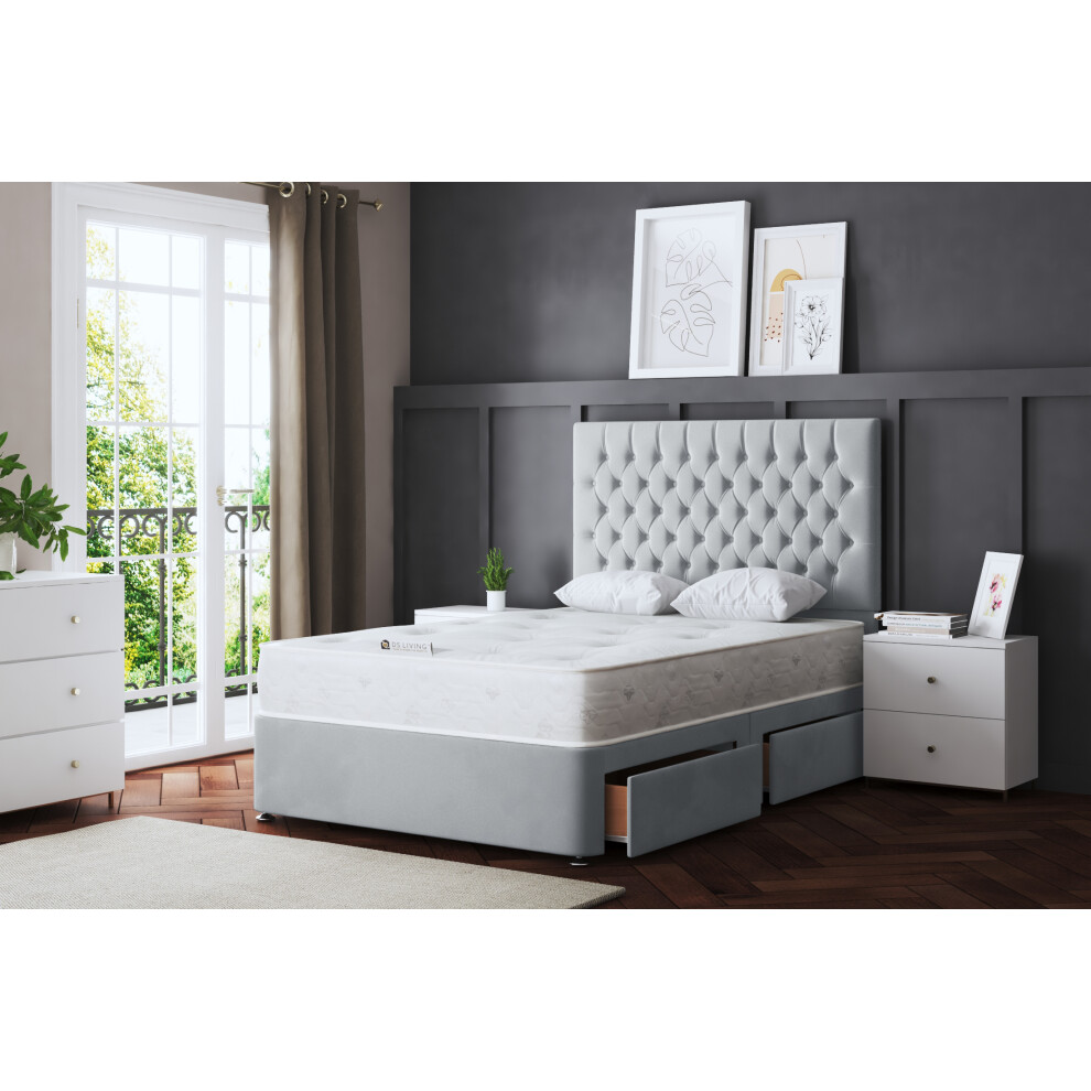 (Small Single, Silver) Seraphine Divan Uphosltered Bed with Two Drawers