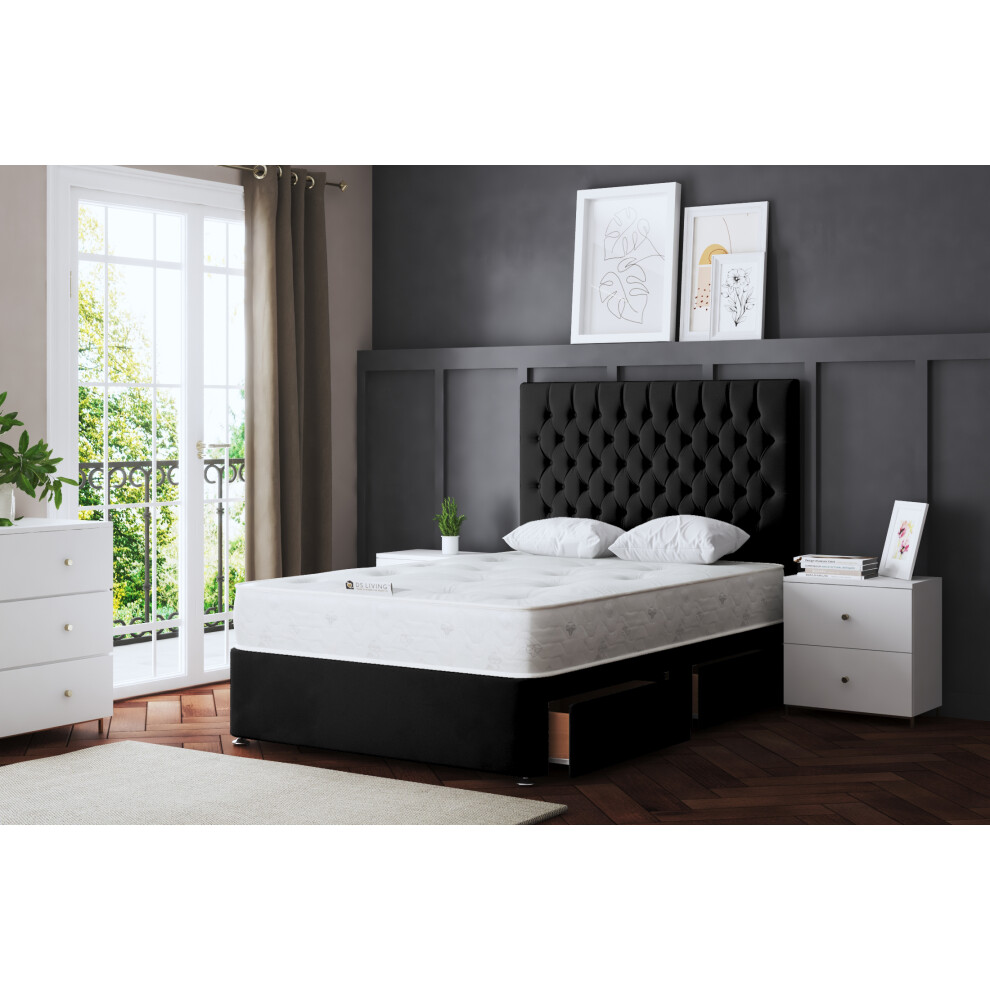 (Small Single, Black) Seraphine Divan Uphosltered Bed with Two Drawers