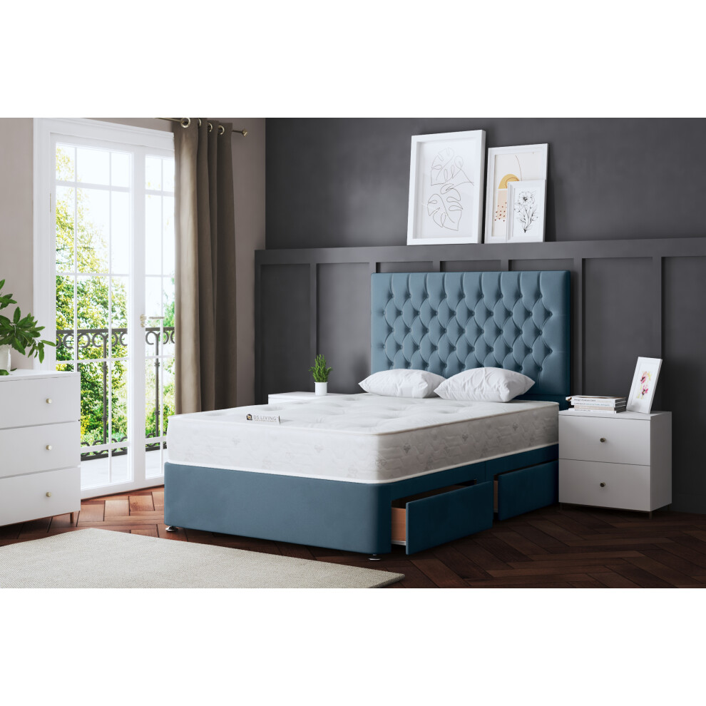 (Single, Blue) Seraphine Divan Uphosltered Bed with Two Drawers