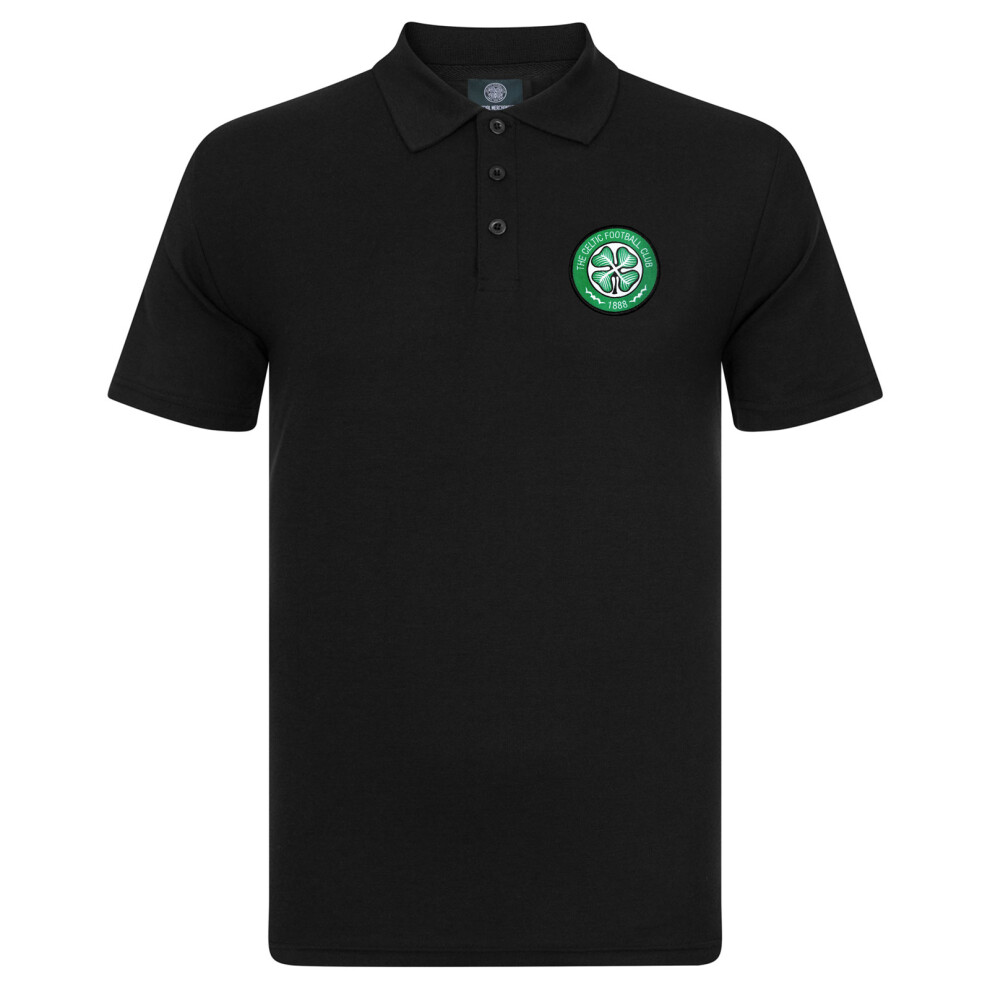 (Black, XL) Celtic FC Mens Polo Shirt Crest OFFICIAL Football Gift