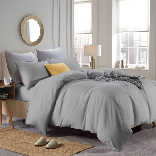 (Grey, Single) Luxury Duvet Cover with Fitted sheet & Pillow Case 2