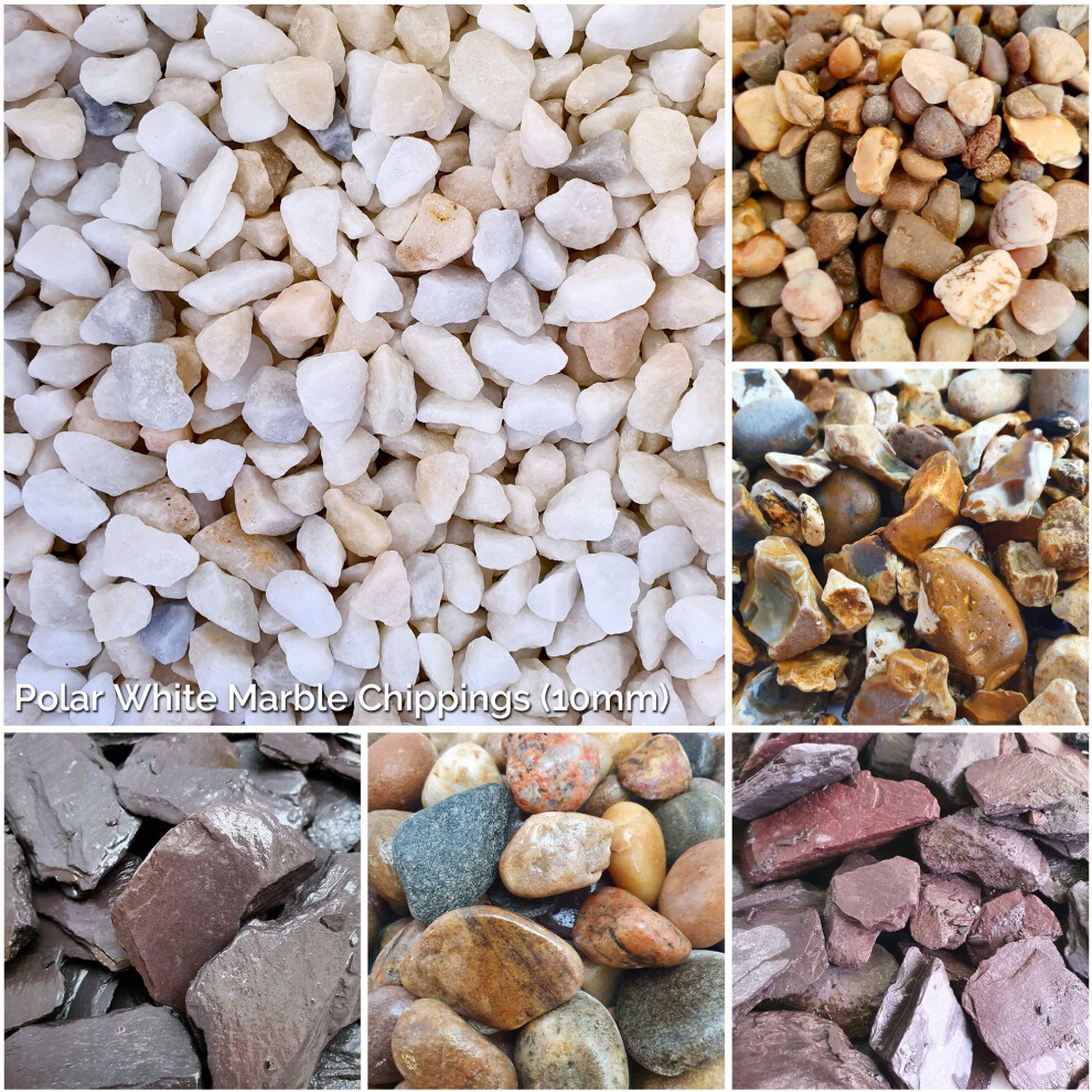 (White Marble, 20kg x 5) Decorative Stone Coloured Pebbles Cobbles Slate Gravel Chippings Aggregates | 1kg, 5kg, 10kg, 20kg Bags