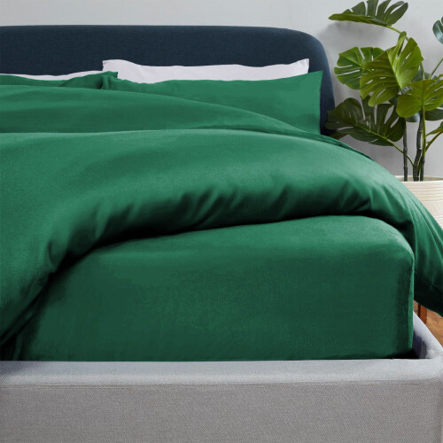 (Emerald, Single) Luxury Duvet Cover with Fitted sheet & Pillow Case 2