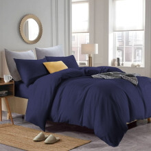 (Navy, Single) Luxury Duvet Cover with Fitted sheet & Pillow Case