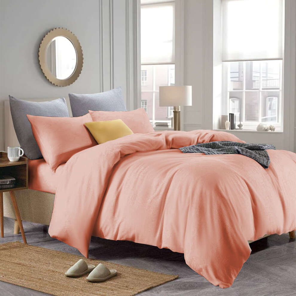 (Peach, King) Luxury Duvet Cover with Fitted sheet & Pillow Case