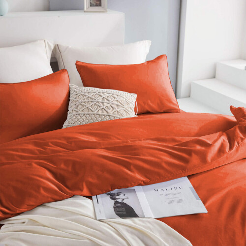 (Rust, Double) Luxury Duvet Cover with Fitted sheet & Pillow Case