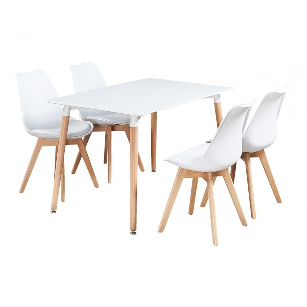 (White) 5PCs Dining Set - a White Halo Dining Table & Set of 4 Lorenzo chairs with Padded Seat